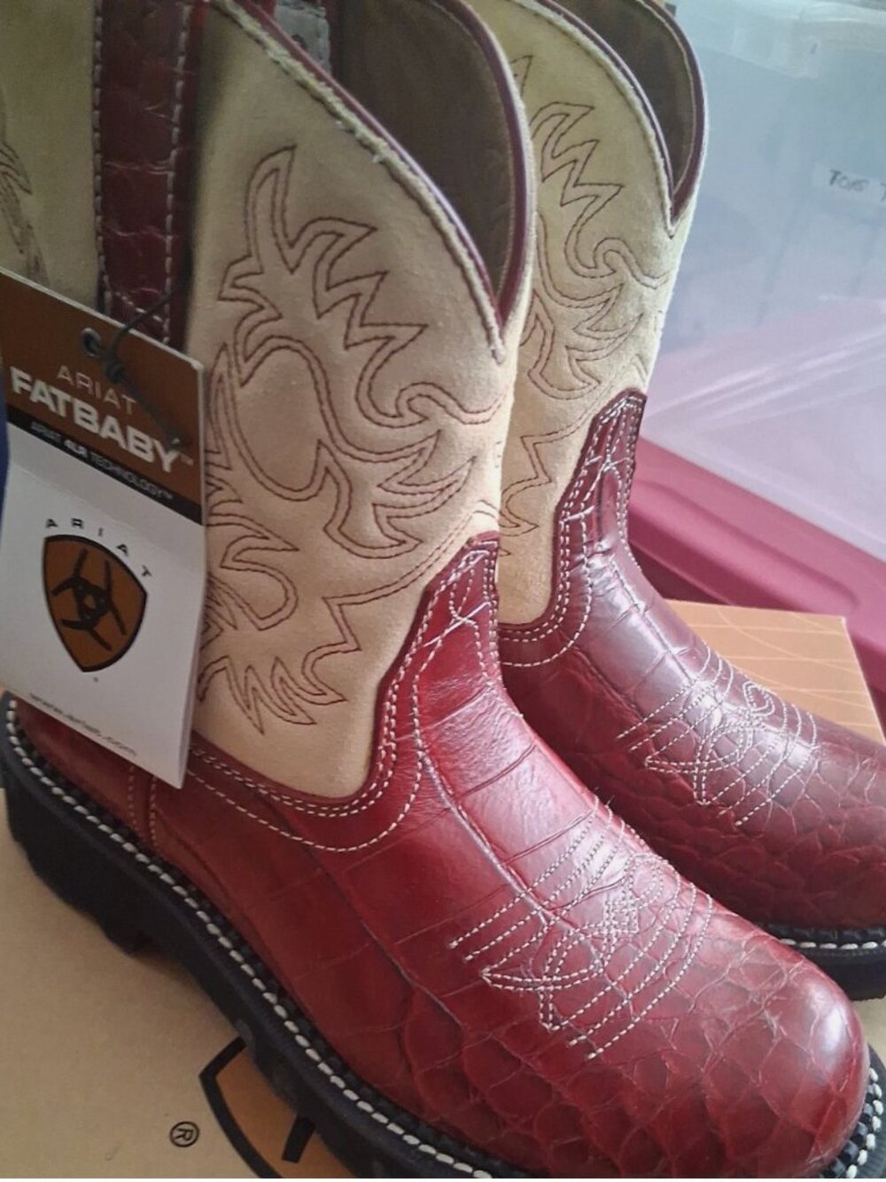 Ariat Fat Baby Boots Womens 7.5 B Red Alligator Print Cowgirl Western 14709 Y2K - Picture 4 of 6